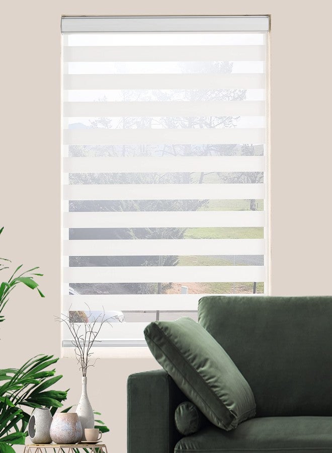 JIANGPIN TEXTILE ستائر جيانغبين النسيجية بنمط زيبرا، ستائر قابلة للطي مزدوجة الطبقات لغرفة المعيشة، ستائر شبه شفافة للتحكم في خصوصية النوافذ والإضاءة ليلاً ونهاراً، (أقصى ارتفاع 72 بوصة، لون أبيض، عرض 22 بوصة) - Image 1